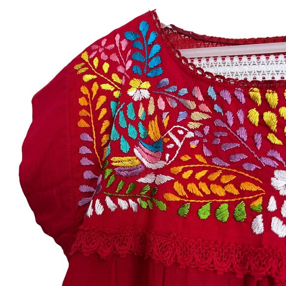 Vintage Red Mexican Embroidered Top Size Xl - Picture 4 of 10